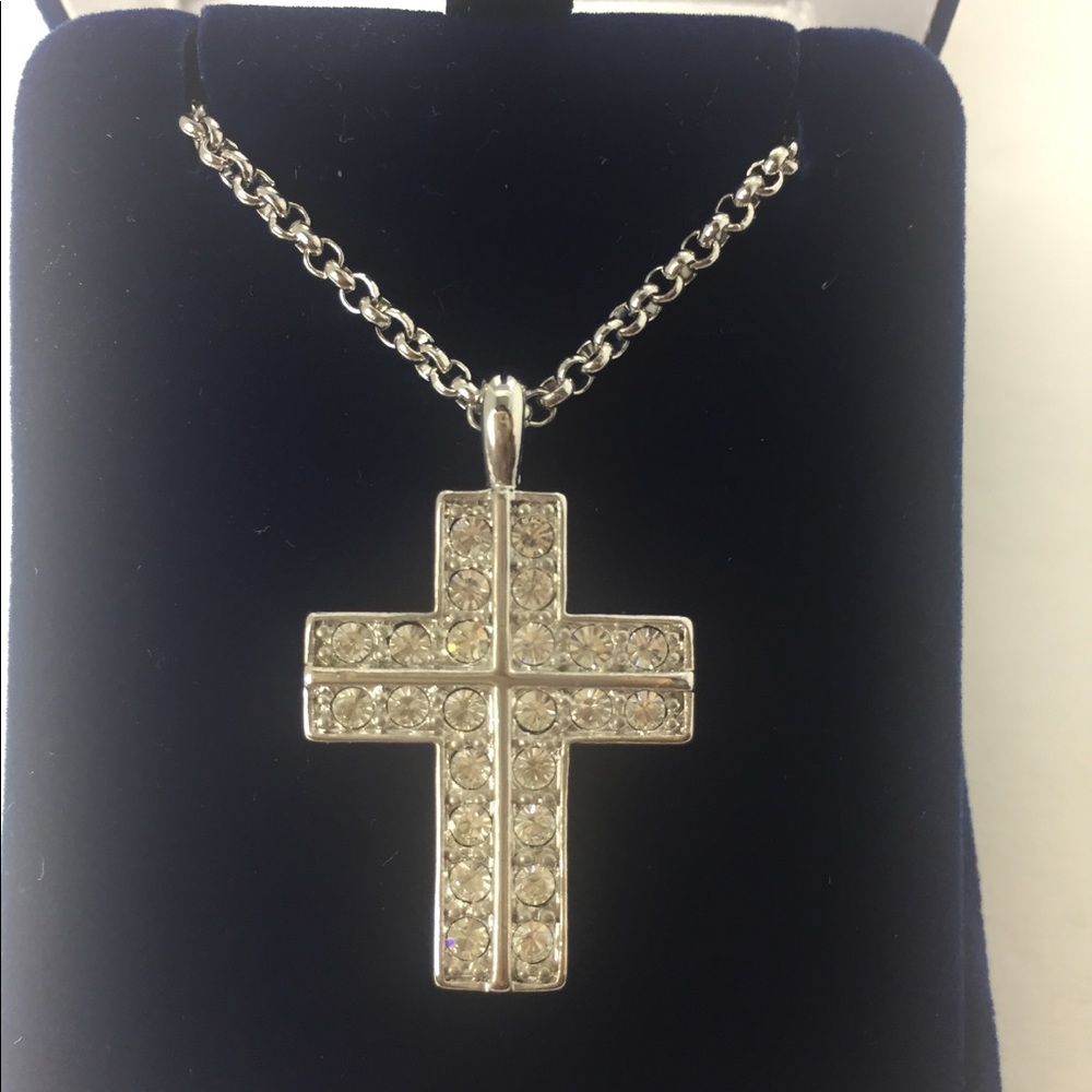 Silver Tone Rhinestone Cross - Picture 2 of 6